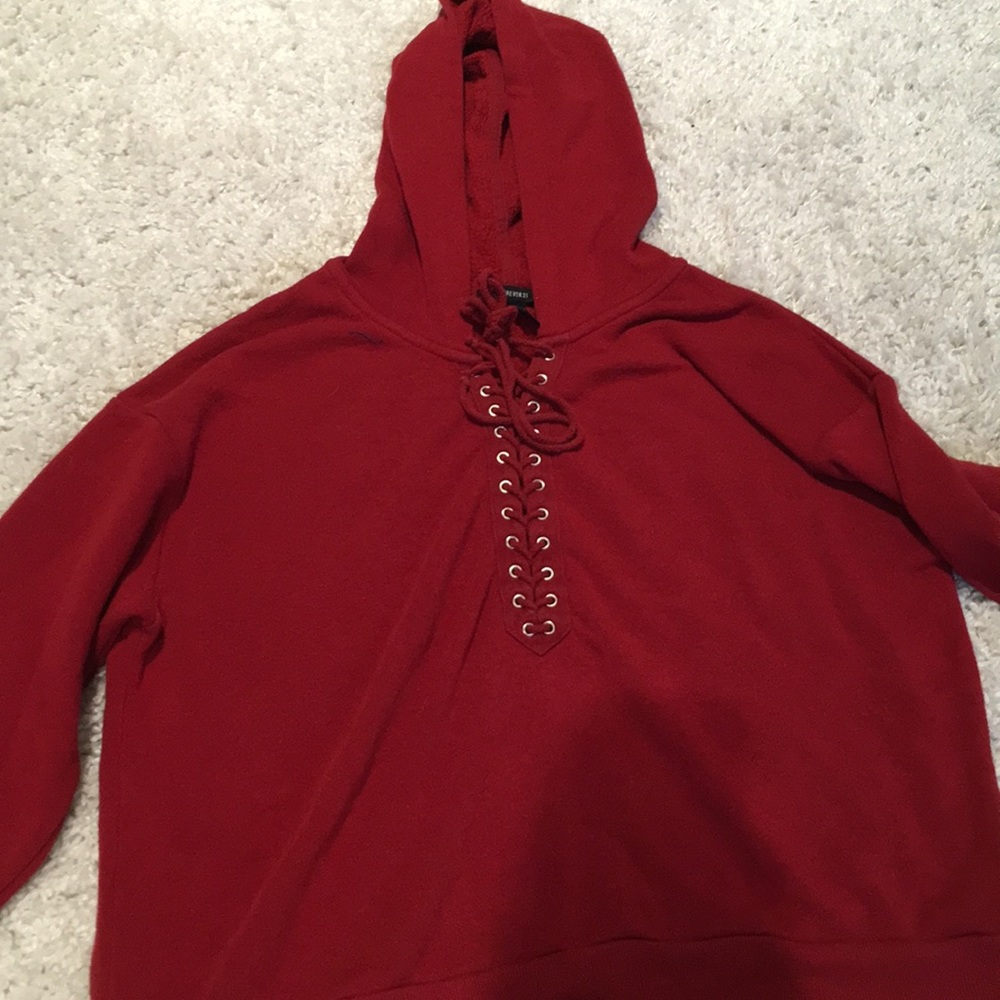 Red tie up hoodie